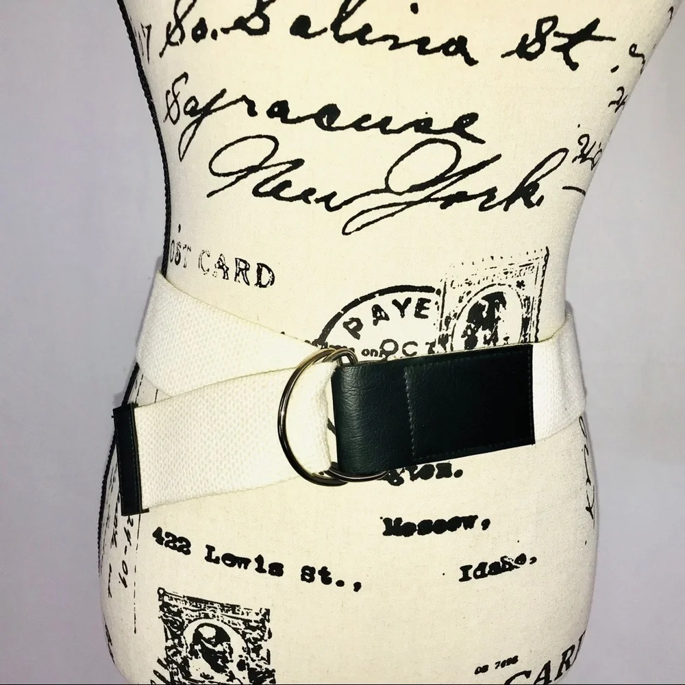 Navy & Cream belt with double hoop buckle